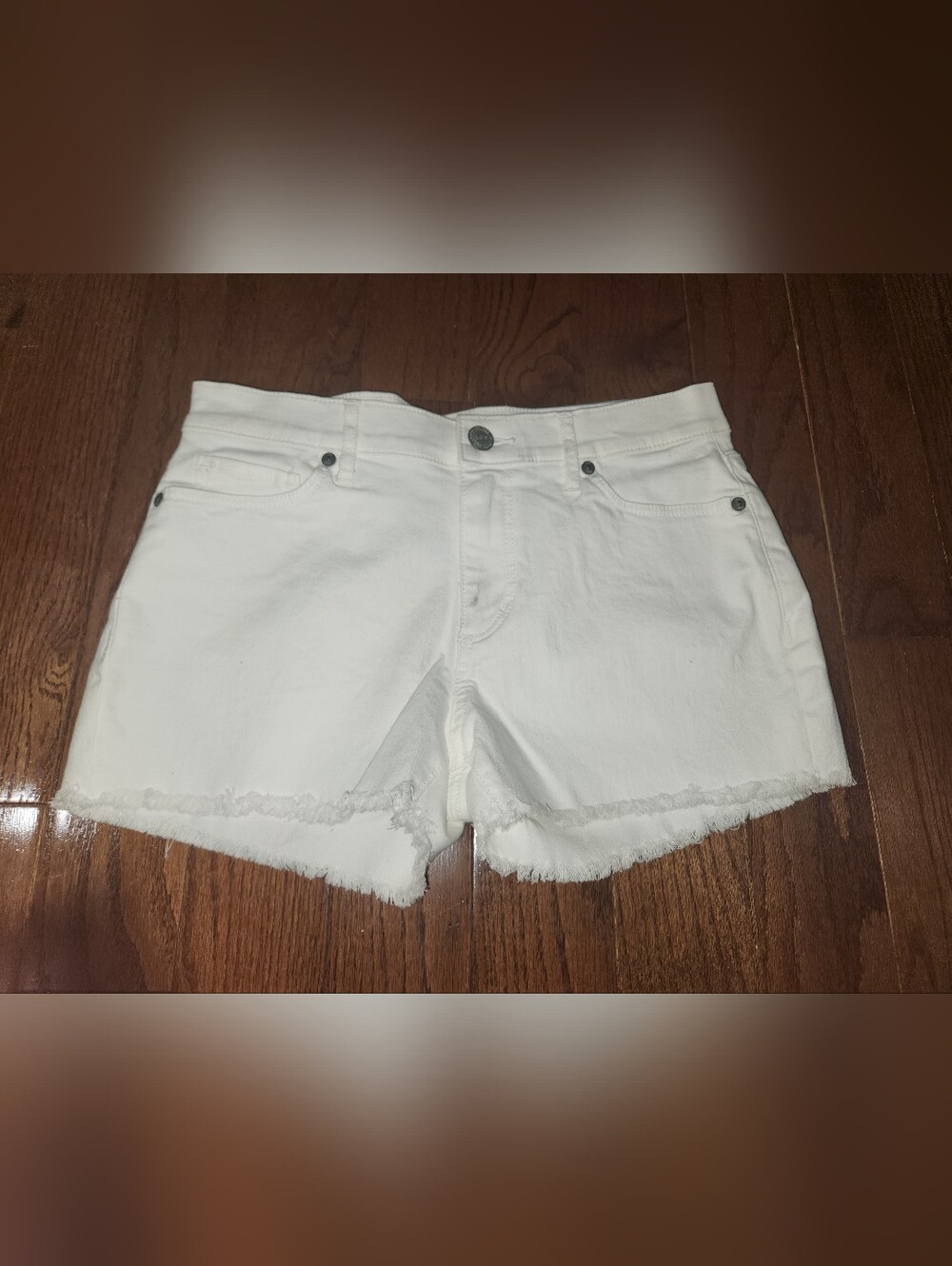LOFT White Frayed Hem Denim Shorts